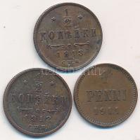 Finnország 1911-1913. 1p Br "II. Miklós" (3xklf) T:1-,2 Finland 1911-1913. 1 Penni "Nicholas II" (3xdiff) C:AU,XF Krause KM# 13