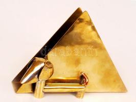 Tevan Margit (1901-1978): Szalvétatartó kutyussal, kézi munka, ezüstözött sárgaréz, jelzett, m:9,5 cm, h:13,5 cm