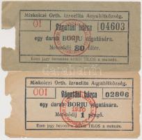 1927-1930. 80f + 1P "Miskolczi Orthodox Izraelita Anyahitközség" borjú vágatási bárca T:III