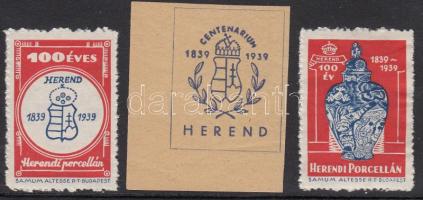 1939 100 éves a Herendi porcelán, 3 db levélzáró