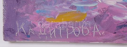 A. Kardirev: Virágok a kerítésnél. Olaj, vászon, jelzett, 40×50 cm