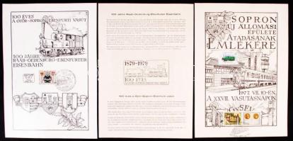 1977-1979 2 db emléklap: 100 éves a Győr-Sopron-Ebenfurti Vasút, Sopron új állomási épülete átadásának emlékére