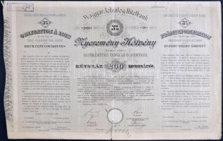Budapest 1894. Magyar Jelzálog-Hitelbank Nyeremény-Kötvény 200K-ról, 3 nyelven, szárazpecséttel, szelvényekkel T:III