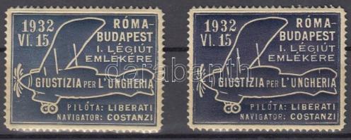 1932 Giustizia per L'Ungheria 2 levélzáró világos és sötétkék színben