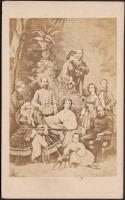 cca 1860 A Habsburg királyi család Sisivel(Erzsébet) és két gyermekével, keményhátú fotó, 6x10 cm / The Habsburg royal family with Elisabeth and her childs