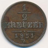 Ausztria 1851A 1/2Kr Cu T:2 Austria 1851A 1/2 Kreuzer Cu C:XF Krause KM#2181