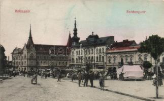 Kolozsvár, Széchenyi tér, Gyógyszertár, Vlad János üzlete, varrógép üzlet / square, pharmacy, shops, sewing machine shop