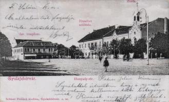 Gyulafehérvár, Hunyadi tér, zsinagóga; Schäser Ferencz kiadása / synagogue