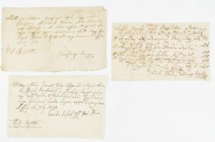 cca 1820 Olaszliszka környéki földbirtokosok által aláírt 3 db magyar nyelvű nyugta