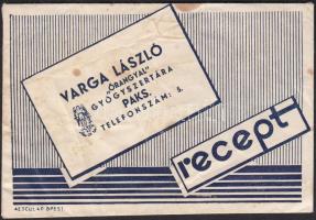 Varga László "Őrangyal" Gyógyszertára Paks, receptboríték