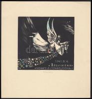 Vadász Endre (1901-1944): Ex Libris, Bözsikénk, nem felejtünk el. Fametszet, papír, jelzett, 18x19 c...