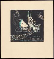 Vadász Endre (1901-1944): Ex Libris, Bözsikénk, nem felejtünk el. Fametszet, papír, jelzett, 18x19 c...