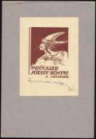 Petry Béla Albert (1902-1996): Ex Libris, Prückler József könyve. Fametszet, papír, jelzett, 10x13 c...