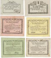 1849 Rozsnyó 1kr,3kr,6kr tévnyomatokkal "varosi vízszaváltásuknak" 10kr T:II+II 2kr T:I kis foltokkal, 1Ft T:I teljes sor 6 klf darab