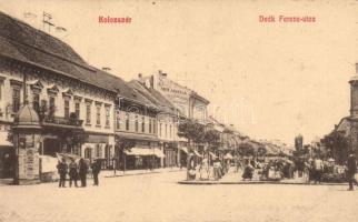 Kolozsvár Deák utca, Sárga Kristóf üzlete, piac; Lepage Lajos kiadása / street, shop, market (fl)