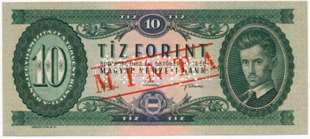 1962. 10Ft "A 519 - 083562" sorozat és sorszámmal illetve piros "MINTA" felülnyomással és perforációval T:I Hungary 1962. 10 Forint with "A 519 - 083562" serial number and with red "MINTA" (SPECIMEN) overprint and perforation C:UNC Adamo F6M