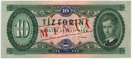 1969. 10Ft "A 000 - 000551" sorozat és sorszámmal illetve piros "MINTA" felülnyomással és perforációval T:I Hungary 1969. 10 Forint with "A 000 - 000551" serial number and with red "MINTA" (SPECIMEN) overprint and perforation C:UNC Adamo F6Ma