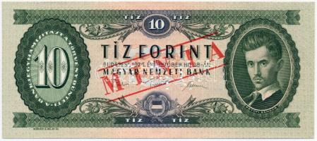 1975. 10Ft "A 102 - 110770" sorozat és sorszámmal illetve piros "MINTA" felülnyomással és perforációval T:I Hungary 1975. 10 Forint with "A 102 - 110770" serial number and with red "MINTA" (SPECIMEN) overprint and perforation C:UNC Adamo F8Ma