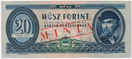 1960. 20Ft "C 043 - 042228" sorozat és sorszámmal illetve piros "MINTA" felülnyomással és perforációval T:I Hungary 1960. 20 Forint with "C 043 - 042228" serial number and with red "MINTA" (SPECIMEN) overprint and perforation C:UNC Adamo F12M