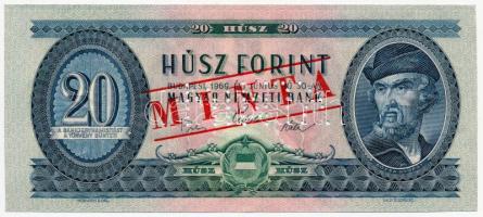 1969. 20Ft "C 000 - 000583" sorozat és sorszámmal illetve piros "MINTA" felülnyomással és perforációval T:I Hungary 1969. 20 Forint with "C 000 - 000583" serial number and with red "MINTA" (SPECIMEN) overprint and perforation C:UNC Adamo F15Ma