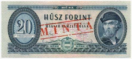 1980. 20Ft "C 000 - 000196" sorozat és sorszámmal illetve piros "MINTA" felülnyomással és perforációval T:I Hungary 1980. 20 Forint with "C 000 - 000196" serial number and with red "MINTA" (SPECIMEN) overprint and perforation C:UNC Adamo F17Ma