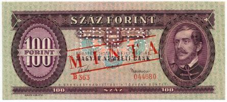 1957. 100Ft "B 363 - 044680" sorozat és sorszámmal illetve piros "MINTA" felülnyomással és perforációval T:I Hungary 1957. 100 Forint with "B 363 - 044680" serial number and with red "MINTA" (SPECIMEN) overprint and perforation C:UNC Adamo F29M