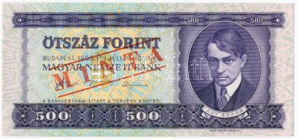 1990. 500Ft "E 000 - 000088" sorozat és sorszámmal illetve piros "MINTA" felülnyomással és perforációval T:I Hungary 1990. 500 Forint with "E 000 - 000088" serial number and with red "MINTA" (SPECIMEN) overprint and perforation C:UNC Adamo F43Ma