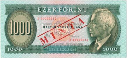 1983. 1000Ft "B 00000012" sorszámmal illetve piros "MINTA" felülnyomással és perforációval T:I Hungary 1983. 1000 Forint with "B 00000012" serial number and with red "MINTA" (SPECIMEN) overprint and perforation C:UNC Adamo F45M