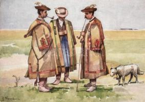 19 db régi művészi lap a Hortobágyról / 19 art cards, Hortobágy, pinx. Kovács, Pálfy József