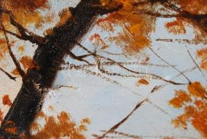 Olvashatatlan jelzéssel: Őszi erdő. Olaj, vászon, sérült, dekoratív keretben, 60×80 cm