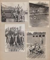 cca 1910-1920 Strand egy tiszai állóhajón Szeged alatt, albumlapra felragasztva, 4 db fotó, 8x11 cm