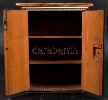 Fali díszszekrény, gazdagon díszített, nemes fa, ezüst-csont berakással, több helyen sérült, 8×24×18...