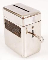 Antik Phönix persely, fém, kulccsal, jelzett, 10×8 cm