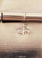 Antik Phönix persely, fém, kulccsal, jelzett, 10×8 cm