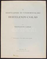 1932 Bp., Hertelendy László: A Hertelendi és Vindornyalaki Hertelendy-család. Különlenyomat a "Turul" 1932. évi XLVI. kötetéből, családfával, 7p