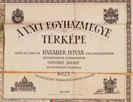 1927 A váci egyházmegye térképe, viseltes állapotban, 1:200000-es méretarányban, 80×160 cm