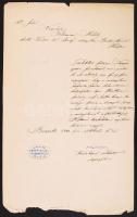 1890 Bp., Klimm Mihálynak címzett levél Klimm Mihály, Wartha Vince, Dr. Beöthy Zsolt aláírásával