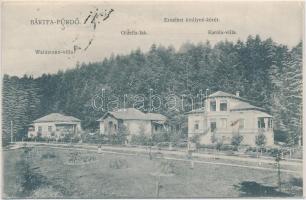 Bártfafürdő Waldmann, Gizella, Karolla villák, Erzsébet királynő körút; Divald Adolf kiadása / villas, promenade (fa)