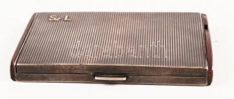 Ezüst monogramos cigaretta tálca, több funkciós, sérült, jelzett, nettó:147 g, 11,5×8 cm