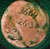 Csákvári csali kancsó, versikével, mázas kerámia, jelzett, m:11 cm