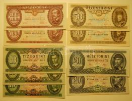 Kis tétel 10Ft 1960, 62, 69 T:II csak egyszer hajtva + 20Ft 1969, 75 T:II csak egyszer hajtva + 50Ft 1986, 89 T:I + 100Ft  1984, 92 T:I 9 klf db