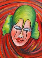 Kelemen Éva (1958-): Bohóc. Olaj, farost, jelzett, keretben, 70×50 cm