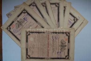 1881 1000Ft járadékkölcsön (9x) bennük klf szignetták (német, holland, francia) + cseh érvényesítő bélyegző