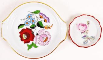 Kalocsai tálka és hamuzó, jelzett, hibátlan, d:9 cm