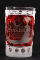 Antik német barátságpohár, " Alt wie ein Stein.." felirattal, hámozott, homok fújt, hibátlan, több rétegű, monogramos, m:13,5 cm/ Vintage multi layer