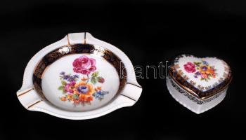 Porcelán tétel, hamuzó, bonbonier, jelzett, matricás, hibátlan, 6×7 cm, d:12 cm