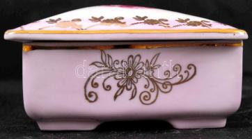 Virág mintás doboz, jelzett, matricás, hibátlan, 13×9 cm