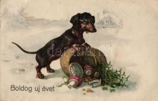 New Year, dog, litho (EB)