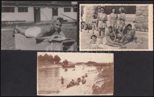 Cca 1920-1940 3 db fürdőző fotó, 8×14 cm