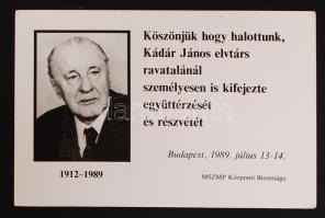 1989 Bp., Kádár János (1912-1989) ravatali emléklapja